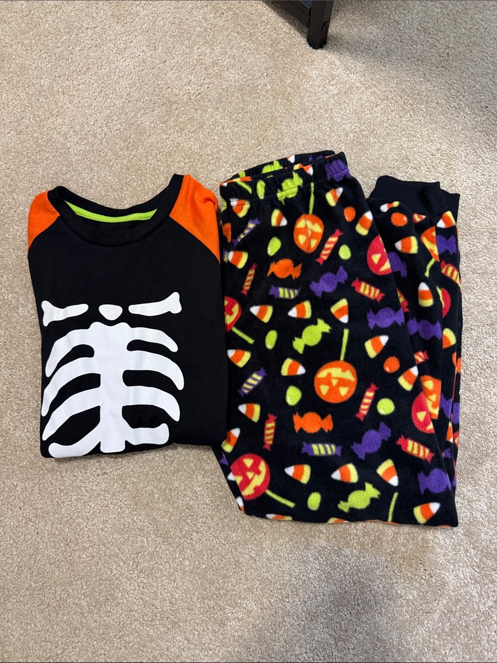 Kids Halloween Skeleton Pajama Set - Black with Orange Accents